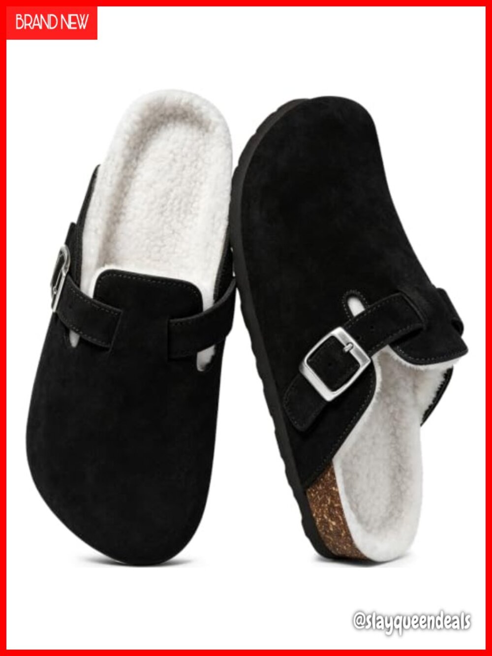 Women's Faux Fur Lined Suede Clogs Cork Footbed Slip-On Comfort Shoes
